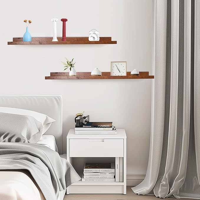 Muzilife 35.4" Large Floating Shelves Wood Wall Shelf with Lip, 2Pcs, Honey | FSC-Certified Wood | 20 lbs Capacity | Space-Saving | Hanging Shelf | Wall Decor| Bedroom,Living Room,Bathroom,Kitchen,Office