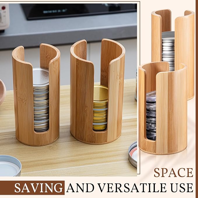 Suclain 2 Pcs Mason Jar Lid Organizer (Wide Mouth & Regular Mouth) Bamboo Vertical Mason Jar Lid Storage Accessories Tumbler Lids Holder Cup Lids Organizer for Home Kitchen Countertop Cupboard