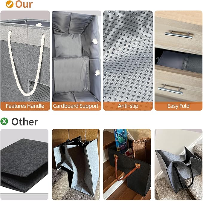 Stair Basket for Stairs with Handle, Staircase Baskets for Carpeted and Wooden Stairs,16" Step Storage Basket for Toys, Clothes, Books, Tools, with Hard Board, Anti-slip (2, Gray)