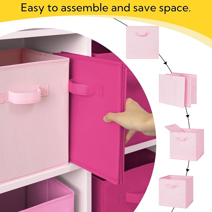 Cupic Cupid 13 Inch Storage Cube, Fabric Cube Storage Bin with Handles, Storage Cube Organizer for Clothes and Toys, Collapsible Cube Bins for Closet, Shelves, Nursery, 6-Pack, Pink Gradient