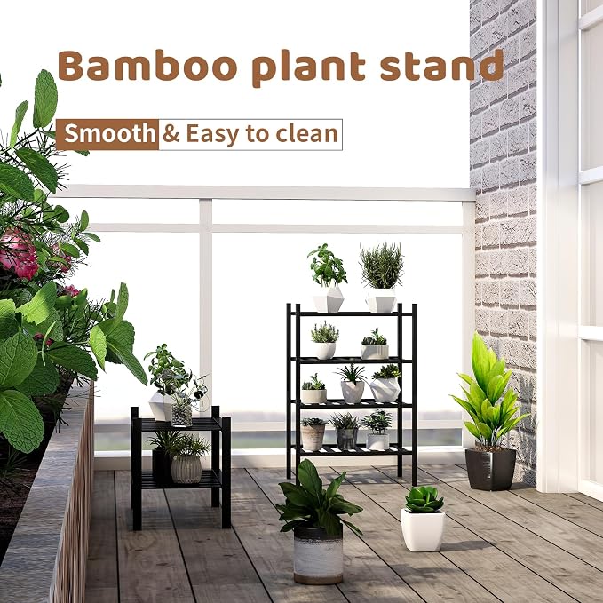 Bamboo Shoe Rack Stackable Shoe Shelf Storage Organizer for Unit Entryway Hallway and Closet Sturdy Freestanding Small Shoe Shelf(2S Tier Black)