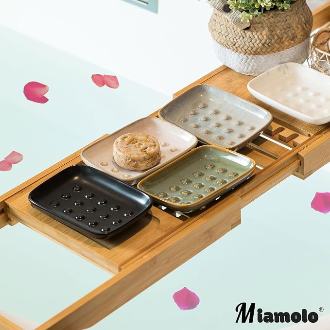 Soap Dish for Shower, Ceramic Soap Dish for Large Soap Bars, Non-Slip Soap Holder & Saver Tray with Floating Point Design for Bathroom, Shower, Kitchen Sink, Save Soap Loss
