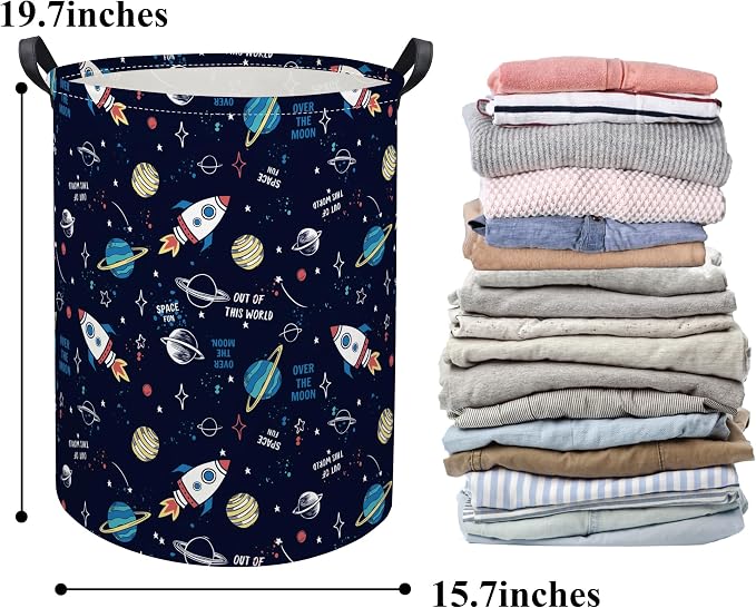 Kids Laundry Basket Baby Hamper for Nursery Boys Kids Hamper Cute Kids Toys Storage Bin Organizer Butterfly Room Decor for Home(Rocket Planet)