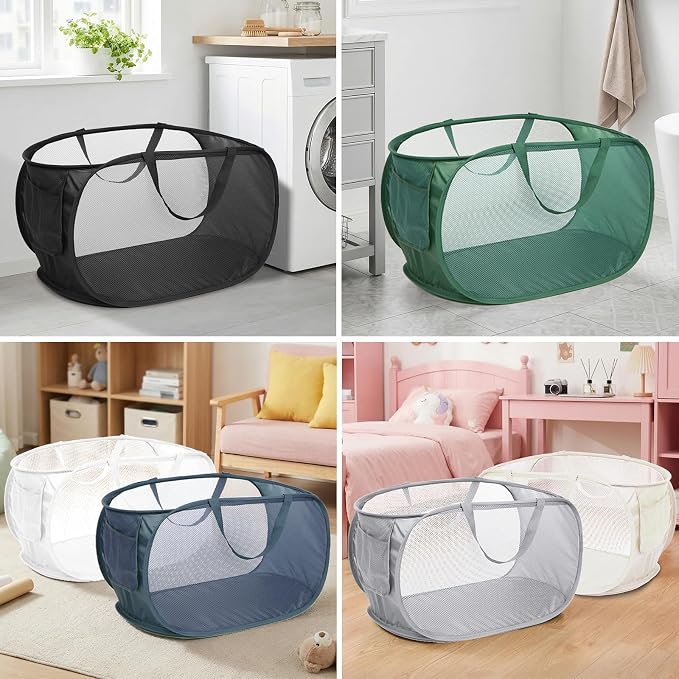 6 Pcs Durable Collapsible Laundry Baskets, Foldable Laundry Basket Large Opening, Pop Up Laundry Hamper with Pocket, Clothes Hamper with Handles for Laundry, Bathroom, Kids Room, Dorm or Trave