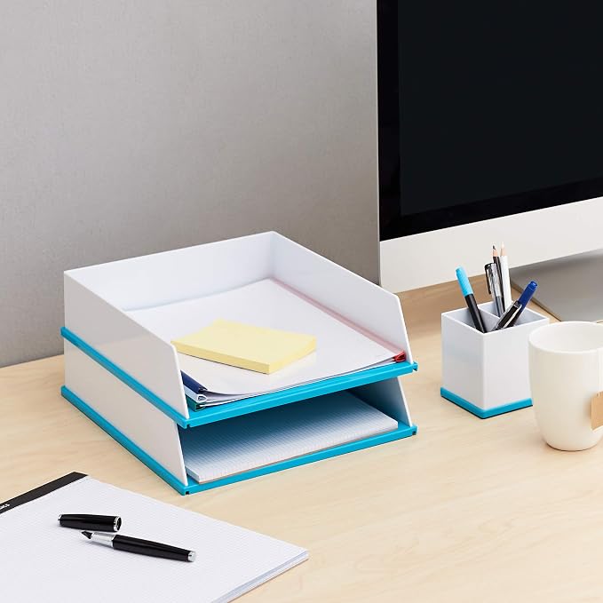 Amazon Basics Letter Tray - Blue and White - 2 pack