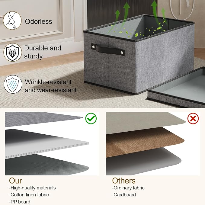 Storage Bins with Lids, 10.2×7.8×6.7 Inch Closet Organizers for Shoes Towels Books, Storage Boxes with Handles, Gray, 5-Pack