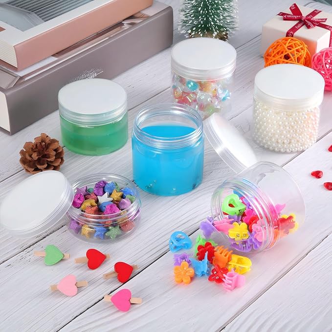 12 Pack 3 oz Plastic Container Jars with Lids Round Clear Travel Cosmetic Container Jars for Toiletries, Lotion, Cream, Ointments, Makeup, Rhinestone, Samples, Kitchen Storage (White)
