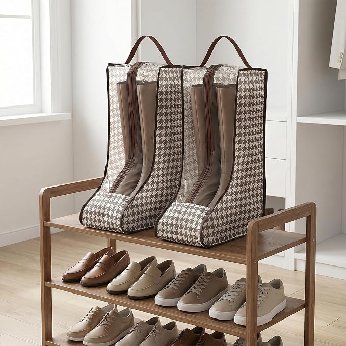 4 Pack Boot Storage Organizer Tall Boots, Brown Portable Travel Shoe Bag, Waterproof Boot Bags for Cowboy Boots Storage, Portable Dust Proof Shoes Bag for Organizer Packing, Travel and Daily Use