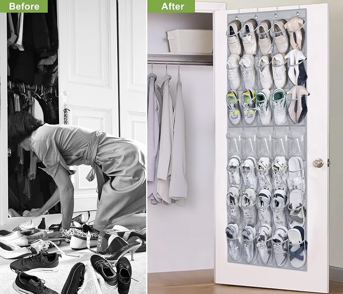MISSLO 35 Clear Large Pockets Over The Door Shoe Organizer Sturdy Oxford Fabric Hanging Shoe Rack Closet Shoe Holder Hanger, Grey
