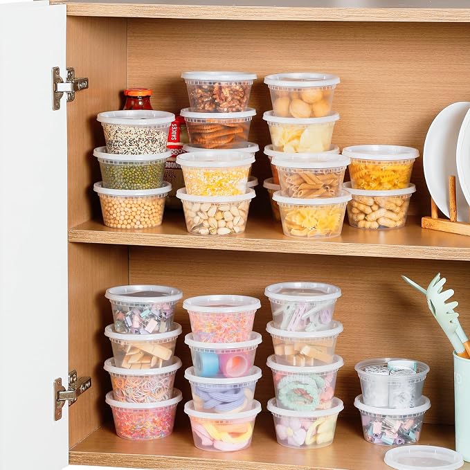 AOZITA 32 Sets 16 oz Plastic Deli Food Containers With Lids, Airtight Food Storage Containers, Freezer/Dishwasher/Microwave Safe, Soup Containers For Takeout Meal Prep Storage