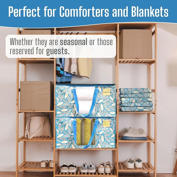 VENO 4 Pack Heavy Duty Moving Bags, Clothes and Comforter Storage Bags with Clear Window, College Dorm Essentials Packing Supplies, Foldable Boxes Alternative (Spring Breeze, 4 Pack)