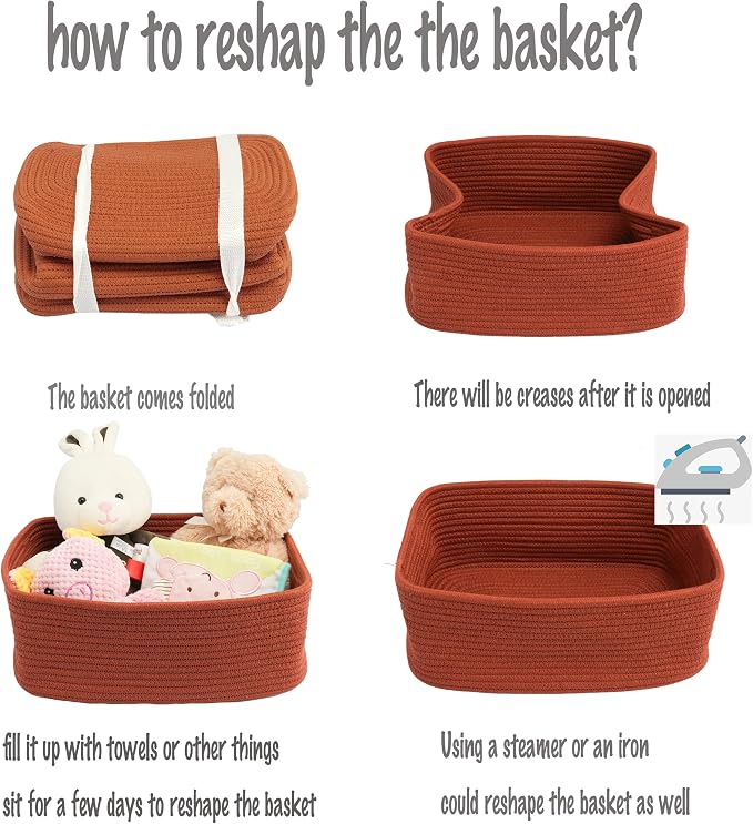 XUANGUO Small Woven Storage Baskets 13“X9”X5“ Decorative Rope Bins for Organizing Shelves, Closets, and Toys, Empty Gift Baskets, Cute Organizer Basket for Home and Office (rustic, Large)
