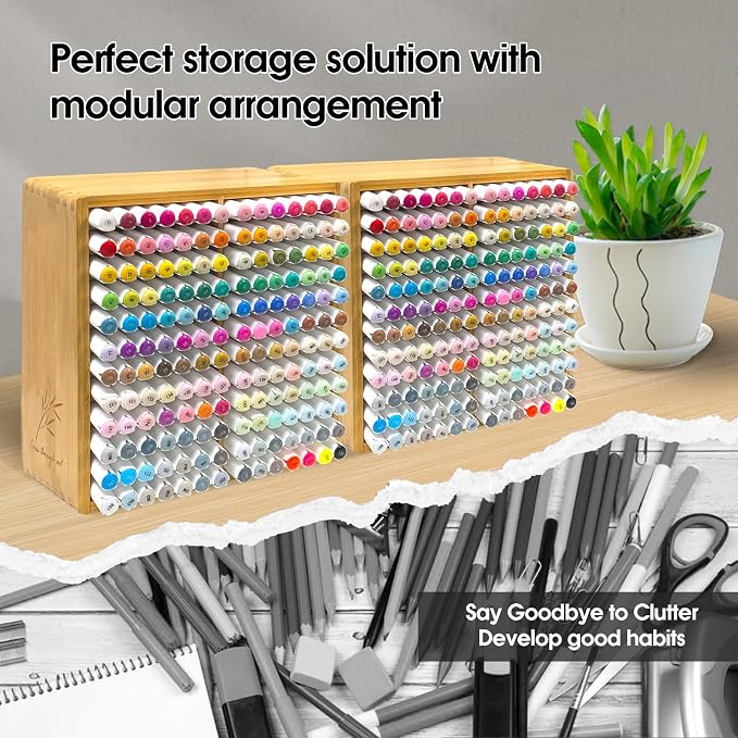 Marker Organizer for 168 Markers,Bamboo Wooden Desk Storage Organizer Rack,Markers Pens Pencils Art Brushes Storage Holder for Home Classroom Office Decor.