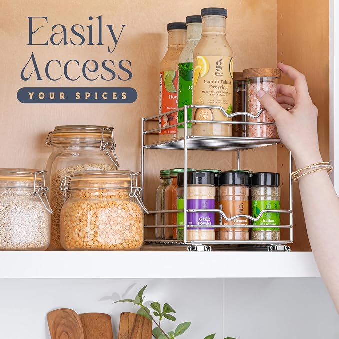Pull Out Cabinet Organizer for Spices, Cans 6-1/2"W x 10-3/8"D x 8-7/8"H | Heavy Duty with Lifetime Limited Warranty, Pull Out Spice Rack, Cabinet Pull Out Shelf for Cans, Dishes, Etc, Easy to Reach