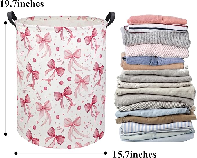 Butterfly Baby Laundry Basket Baby Hamper for Nursery Girl Kids Butterfly Hamper Cute Kids Toys Storage Bin Organizer Butterfly Room Decor for Home(Pink Bowknot)