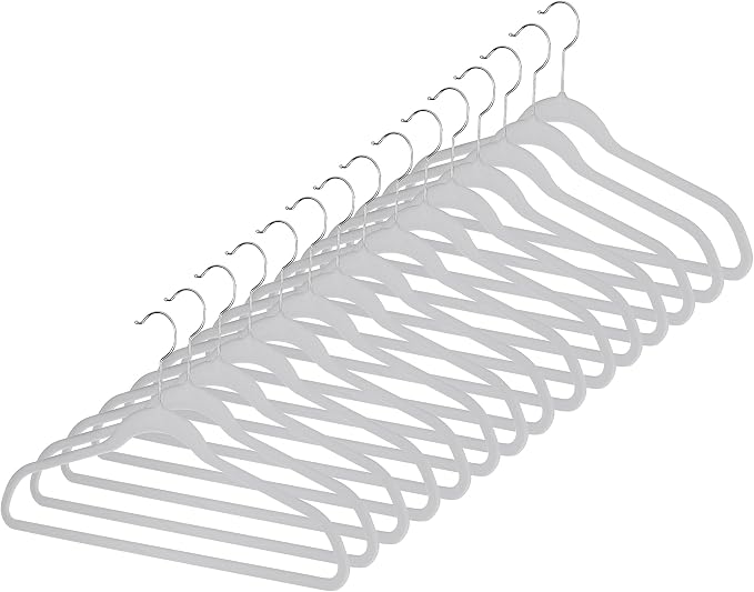 Whitmor Flocked Clothes Hangers, Velvet Like Heavy Duty Coat Hangers, Slim Non-Slip Suit Hangers, Contoured Shoulder Design, Glacier Gray, Set of 10