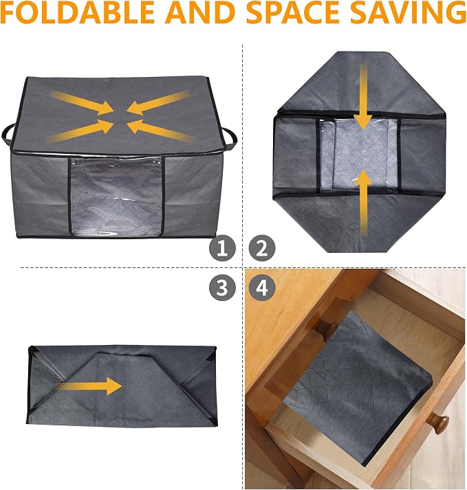 90L Large Blanket Storage Bags, 8 Pack Clothes Storage Bag Comforter Storage Bin with Reinforced Handle and Lid Foldable Closet Organizer and Storage Containers for Bedding Sheets and Duvet