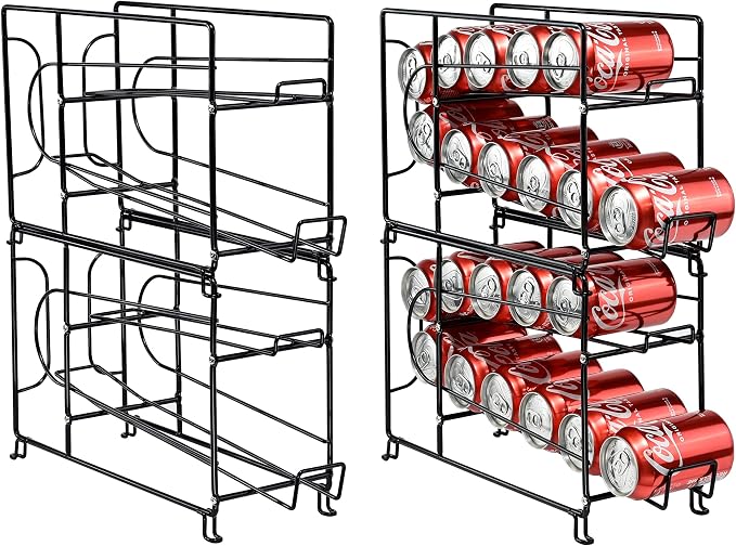 SUFAUY Beverage Can Dispneser Organizer, Stackable Shelves for Storage for Pantry, Black- 2 Pack