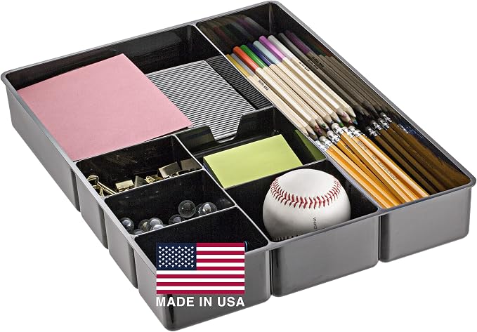Officemate Deep Drawer Organizer Tray, 8 Compartments, 2 1/4"H x 15 1/8"W x 11 1/2"D, Black