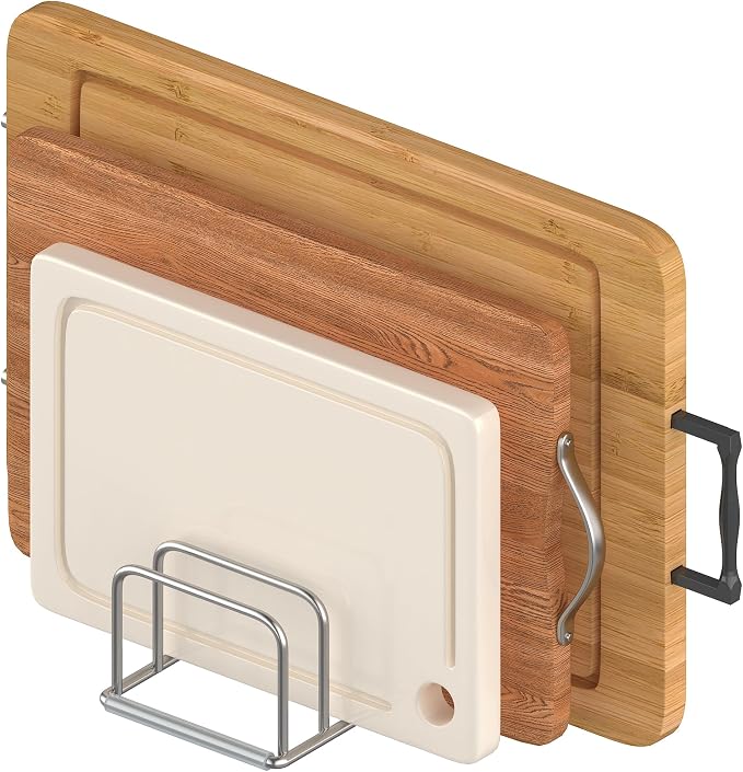 KORRTFID Cutting Board Organizer Stand Holder,304 Stainless Steel Chopping Board Holder,Pot Pan Lid Holder Rack kitchen Shelf Bakeware,Cookie Sheets Organizer (1.0 Inch Width Slots)