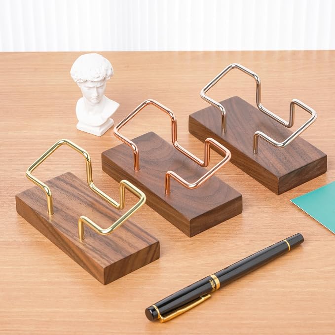 Business Card Holder for Desk, Modern Card Organizers and Office Desk Accessories for Men and Women (Walnut Black)