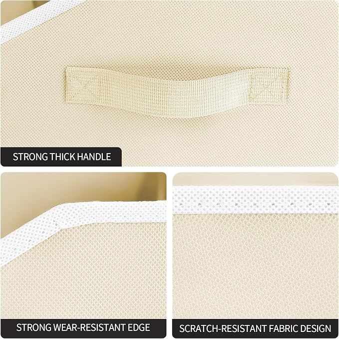 Homsorout Storage Bins for Shelves - Large Trapezoid Closet Shelf Organizer, Fabric Organization Bins with Handles, Storage Baskets for Clothes, Towel, Purse, 6 Pack, Beige