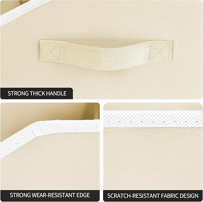 Homsorout Storage Bins for Shelves - Large Trapezoid Closet Shelf Organizer, Fabric Organization Bins with Handles, Storage Baskets for Clothes, Towel, Purse, 4 Pack, Beige