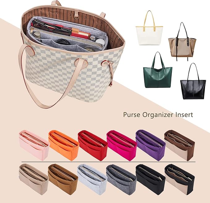 Vercord Felt Organizer Insert For Purse Handbag Tote Bag In Bag Inside Shaper Divider Neo Grey Slender Medium