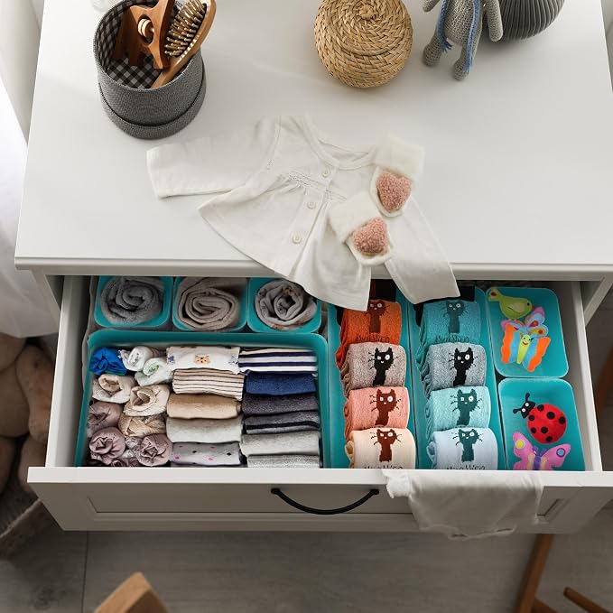 8pcs Drawer Organizers, Separators, Storage Box,Felt Storage Bins Inserts Tool Containers Toy Basket Shelf Cubes Foldable Drawer Dividers Desk Organisers- Blue&Grey