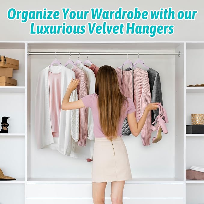 Sishynio Velvet Hangers 50 Pack ā Slim Non-Slip Flocked Hangers with 360° Swivel Hook, Space-Saving Closet Organizer for Dresses, Coats, Blouses(Purple)