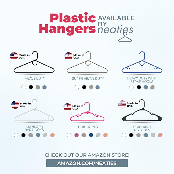 Plastic Hangers 150 Pack – Made in The USA – 6lb Capacity Standard Clothes Hangers with Strap Hooks for Dresses, Lingerie, Shirts, Pants, and Jackets – Pink