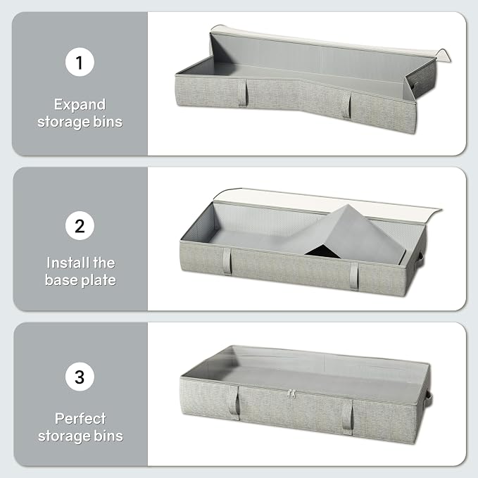 TidyCorner 2-Pack Under Bed Storage Containers, 6 Inches Tall Underbed Clothes Storage Organizer Bin with Sturdy Sidewalls/Bottom, Underbed Storage Bins 2 Storage Thin Bins