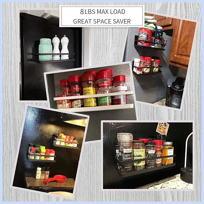 2 Pack Magnetic Spice Rack for Refrigerator,Heave Duty Magnetic Shelf For Kitchen,Magnet Book Shelf For Whiteboard,Space Container,Drill free (White)