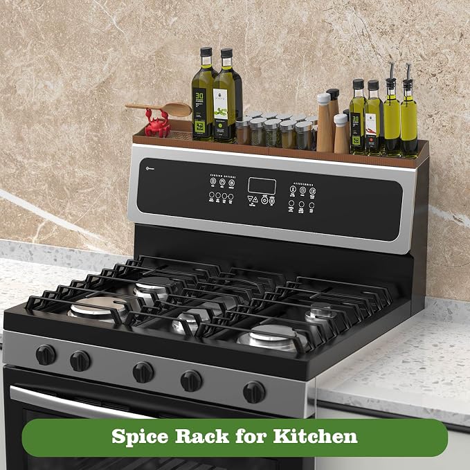 30 Inch Silicone Stove Top Shelf Magnetic for Kitchen, Strong Magnetic Heat Resistant Spice Rack Organizer for Over Stove Oven -(Bronze)