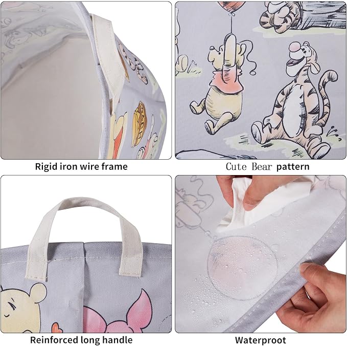 Bear Storage Basket, Nursery Large Hamper Canvas Laundry Basket Foldable With Waterproof Pe Coating,For Kids Boys And Girls, Bathroom, Bedroom, Clothes,Toy Bin
