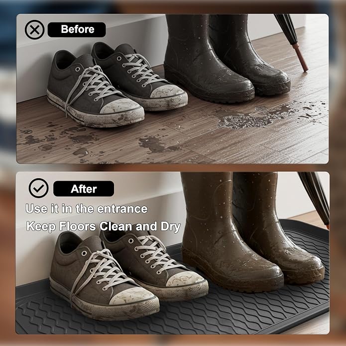 Boot Trays for Entryway, Multifunctional Shoe Mat with Cleaning Brush, Boot Tray for Shoes Plants Pots Pet Bowls