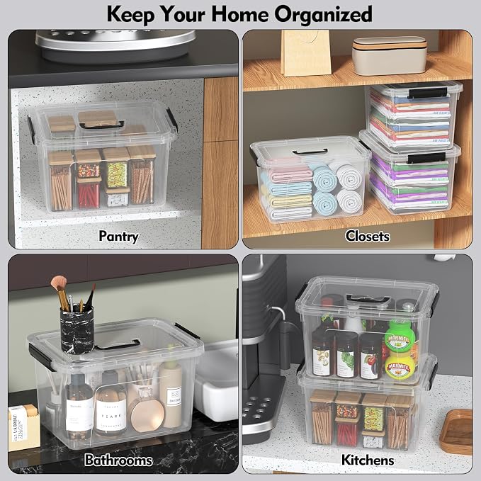 10 Liters Clear Boxes with Handles, Plastic Storage Tote Set of 6