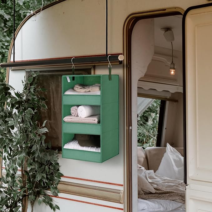 GRANNY SAYS 3-Shelf Closet Organizers and Storage, Foldable Hanging Closet Organizer, Hanging Closet Shelves with 2 Metal Hooks, Leak-Proof Closet Storage for Sweater, Clothes Organizer, Dark Green