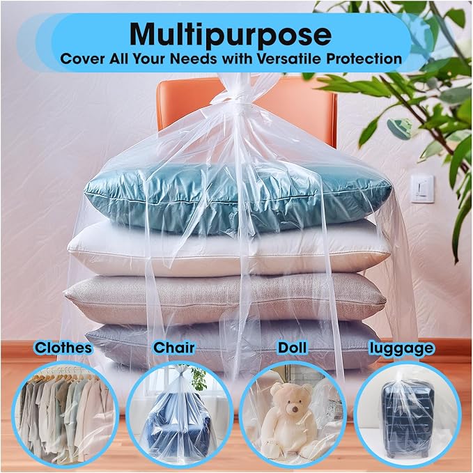 Besti Large Clear Plastic Bags – 10-Pcs 32x48-inch Extra Large Storage Bags – Packing Bags for Suitcases, Luggage, Large Items – Heavy-Duty Moving Bags for Protection and Storage