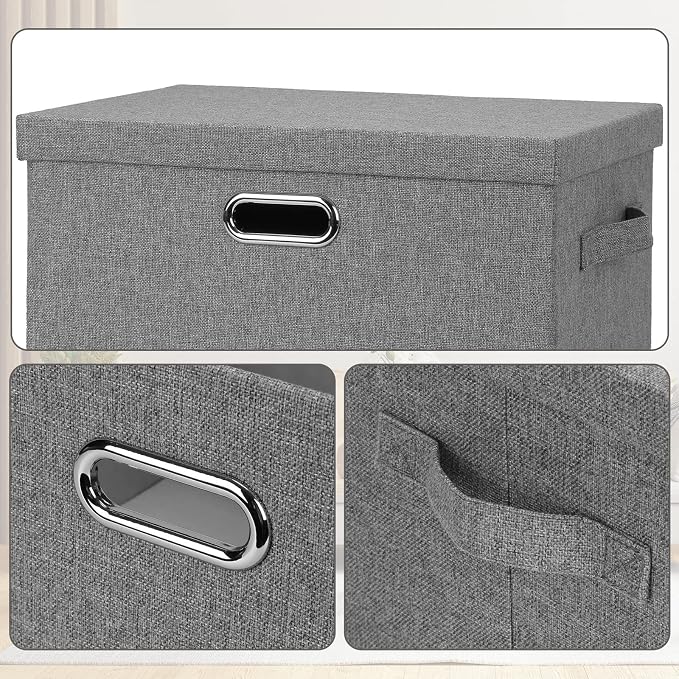 Graciadeco Large 17" 36 Quart Collapsible Stackable Storage Bins with Lids, 5 Packs Gray Foldable Fabric Closet Storage Boxes with Lids, Heavy-duty Linen Cube Baskets(17 x 12 x 11)