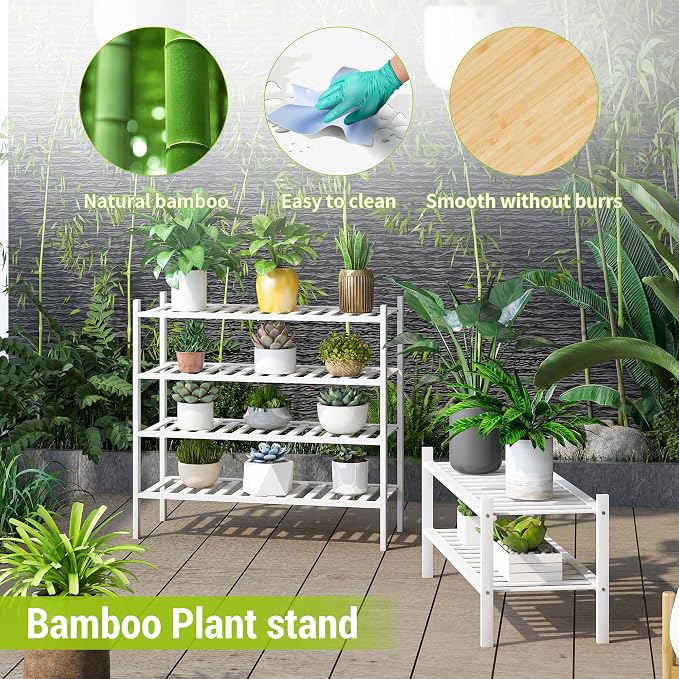 BMOSU 4-Tier Bamboo Shoe Rack Premium Stackable Shoe Shelf Storage Organizer for Hallway Closet Living Room Entryway Organizer(White Bamboo)
