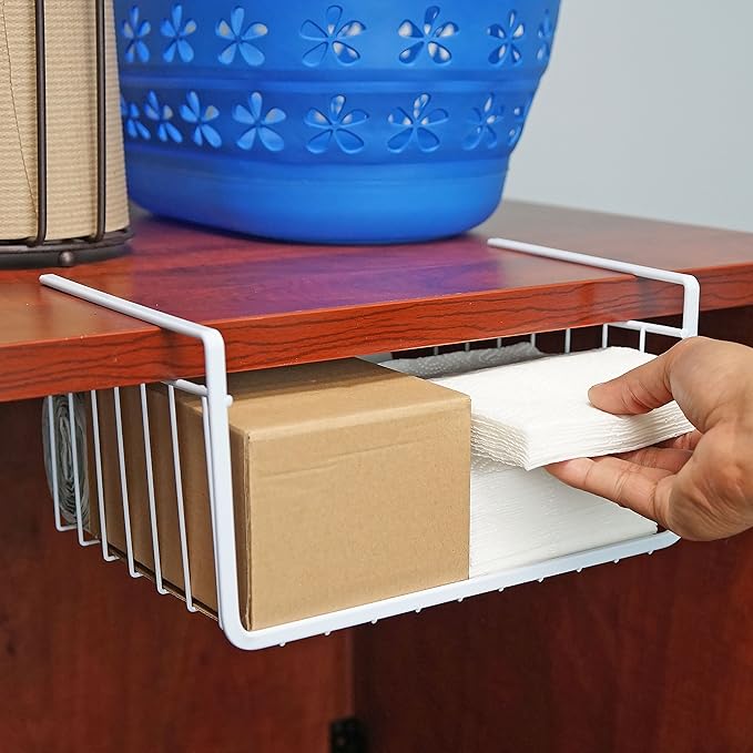 White Wire Under-Shelf Storage Basket, 17-Inch – Durable Organization Solution for Kitchen, Pantry, and Closet