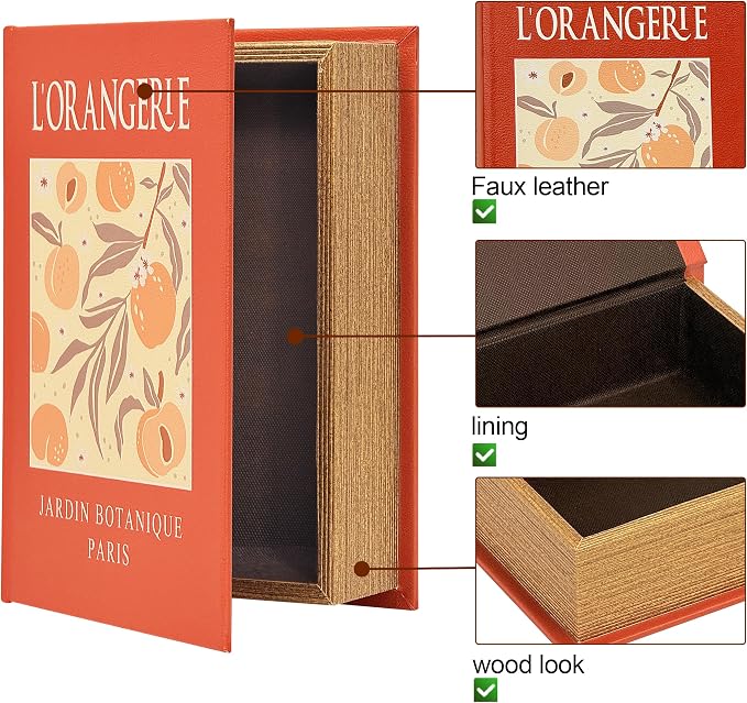 PACOLO Decorative Book Boxes, Faux Wood cover Storage for Hidden Jewelry, Money, and Cash (LORANGERLE)