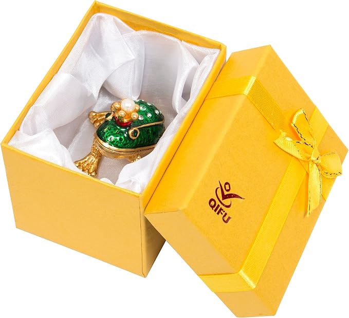 QIFU Hand Painted Mini Frog Prince Decorative Hinged Jewelry Trinket Box Unique Gift for Home Decor