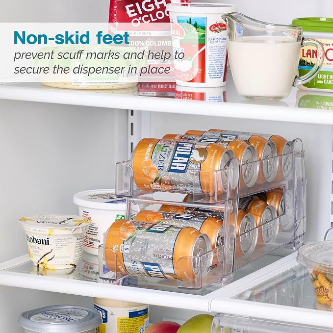 Polder Gravity Feed Can Dispenser, BPA-Free Plastic Beverage and Drink Dispenser, Holds Up to 10 Soda Cans, Ideal for Refrigerators and Countertops, Fridge Organizer, 14" x 5.3" x 6.1"