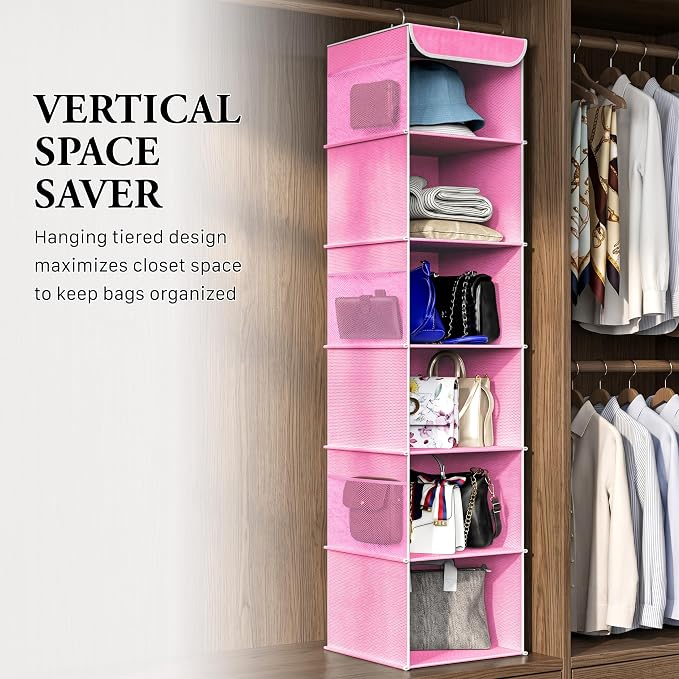 Simple Houseware 6 Shelf Hanging Closet Organizer, Pink