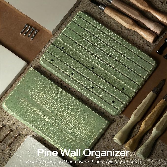 Rebee Vision Pine Wood Key Holder Wall Mount – Decorative 7-inch Key Holder for Wall with Wooden Shelf & Hooks – Room Decor Aesthetic Perfect for Various Settings (Green)