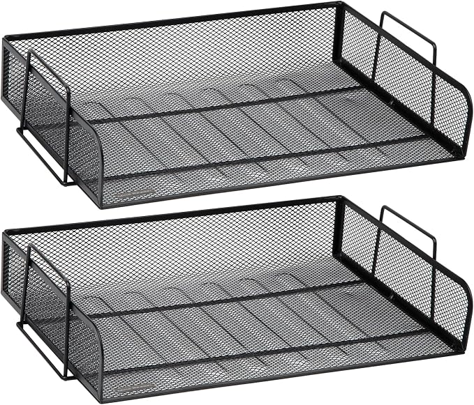 Mind Reader Stackable Paper Tray, Desktop Organizer, File Storage, Office, Metal Mesh, 13.25" L x 9.75" W x 6.25" H, 2 Pcs., Black (Pack of 8)