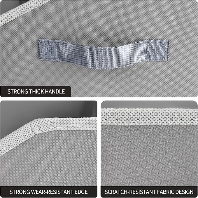 Homsorout Trapezoid Closet Shelf Organizer - Large Baskets for Organizing, Fabric Storage Cubes for Shelves, Storag Organizers Bins for Clothes, Blankets, 3 Pack, Grey