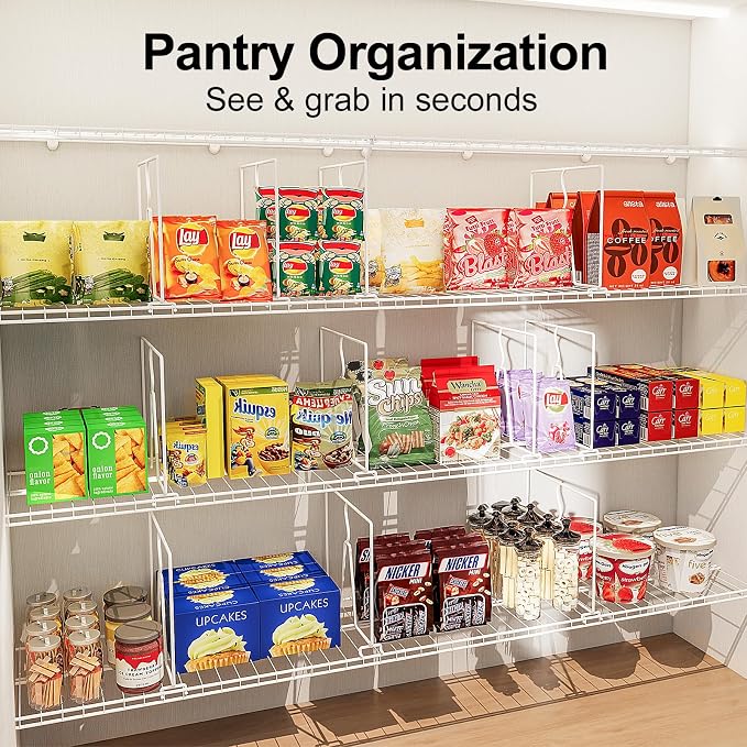 SortNStore Wire Shelf Dividers for Closet: 16-inch Tall 12-inch Deep 6 Pack Wire Rack Accessories - Adjustable Purse Organizer for Sweaters Clothes Towels- Metal Linen Closet Pantry Separators